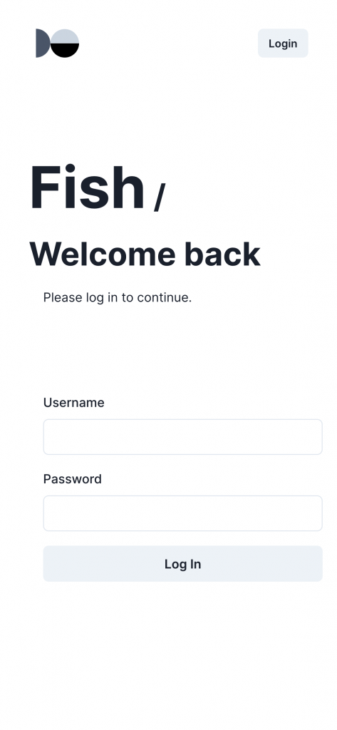 Fish — Login on mobile